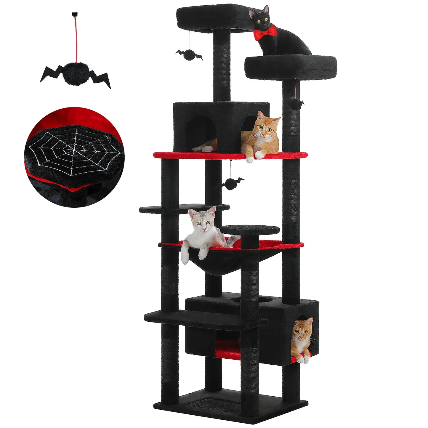 184cm Large Cat Tree Tower for Indoor Cats Multi Level Activity Center with Hammock, Condos, Padded Perches & Sisal Scratching Posts