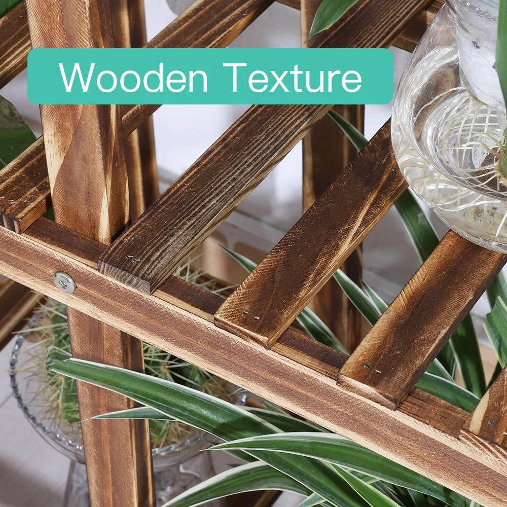 6 Tier Wooden Plant Stand Vertical Carbonized Multi Tier Holder for Indoor & Outdoor Patio Garden Display