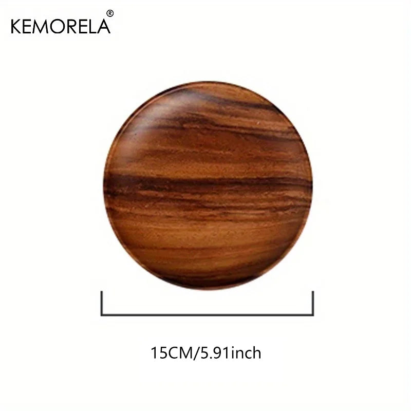 1PC Natural Whole Wood lovesickness Wood Round Handmade Acacia Plate Round Sushi Dish Dessert Fruit Bread Dishes Soup Tableware