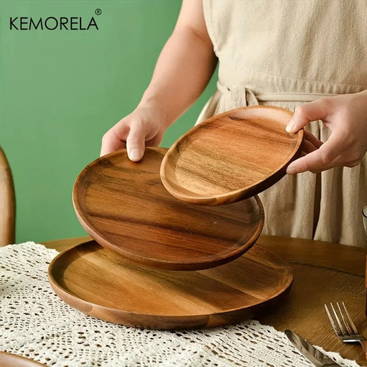 1PC Natural Whole Wood lovesickness Wood Round Handmade Acacia Plate Round Sushi Dish Dessert Fruit Bread Dishes Soup Tableware