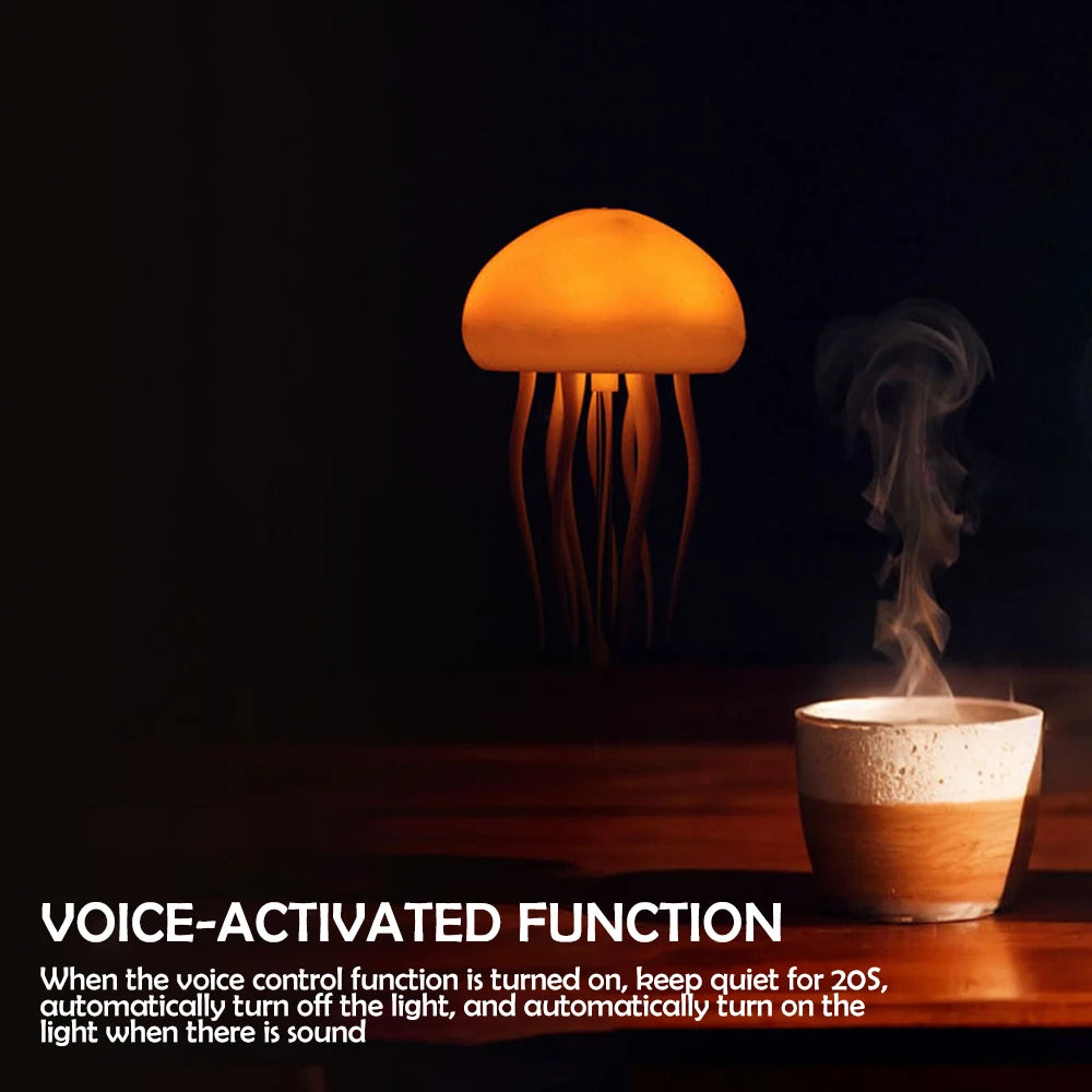 Jellyfish Cartoon Night Light & Bluetooth Humidifier RGB LED Bedside Lamp with Voice Control, Type C Charging & Upgraded Design