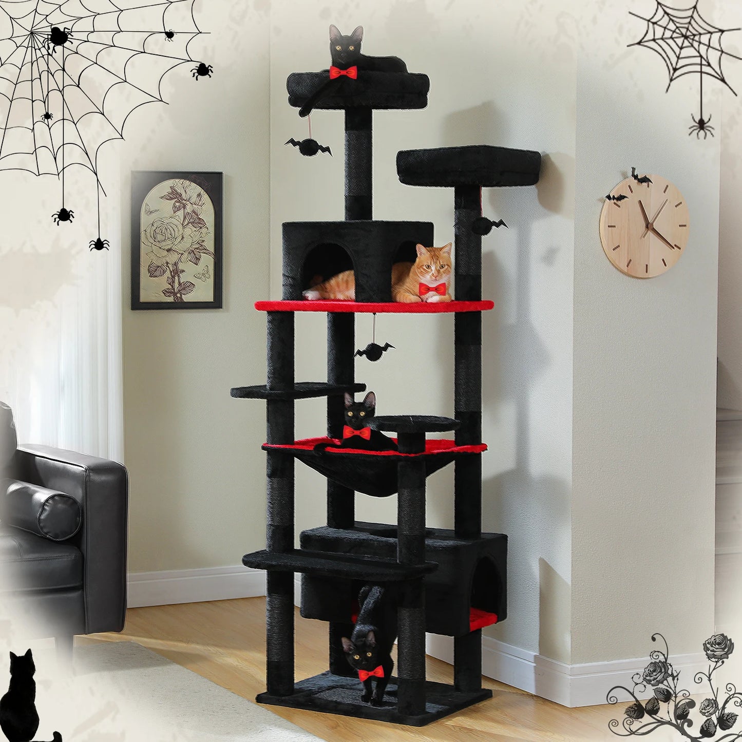 184cm Large Cat Tree Tower for Indoor Cats Multi Level Activity Center with Hammock, Condos, Padded Perches & Sisal Scratching Posts