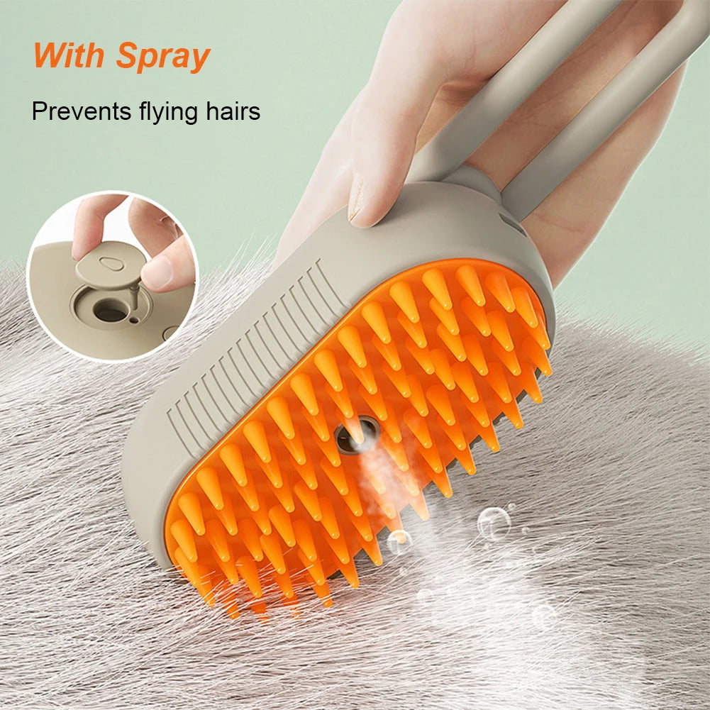 3 in 1 Pet Steam Grooming Brush  Electric Hair Removal, Cleaning Spray & Massage Comb for Cats & Dogs  Retractable Handle
