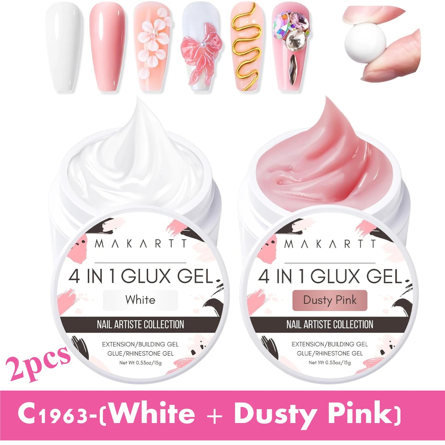 Makartt 4  in 1 White Solid Builder Nail Gel 15ML Non-Sticky UV Gel for Nail Extension, 3D Sculpting & Acrylic Tips